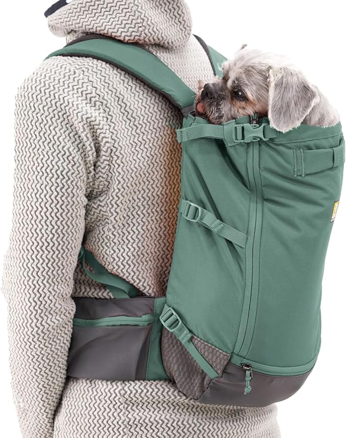 Ruffwear, Hitch Hiker Dog Backpack Carrier, Hands-Free Dog Carrier Backpack with Breathable Mesh, EVA Foam Padding, Durable Polyester, Lightweight Design for Small Dogs, River Rock Green, XX-Small