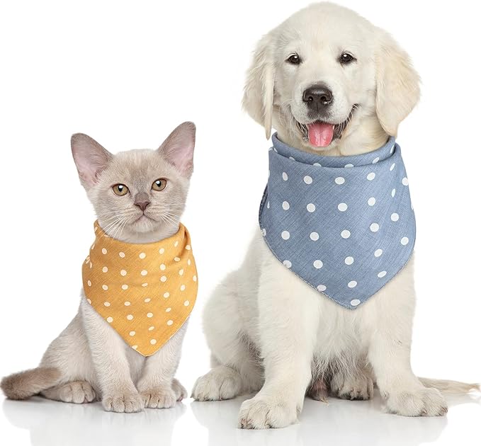 5 Pieces Dog Bandana Pet Summer Bandana Point Kerchief Dog Washable Scarf Soft Comfortable Daily Bib Adjustable Accessory for Pet(Green, Pink, Ginger, Khaki, Blue,Dot)