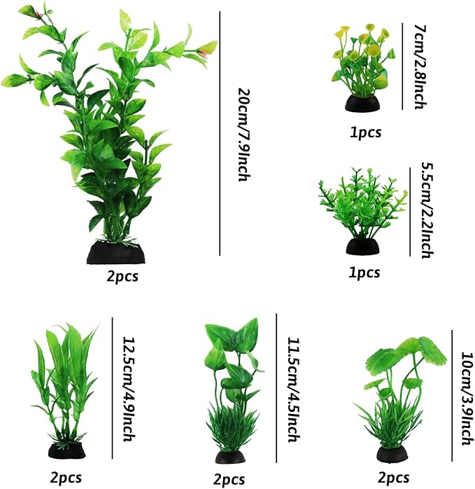 PietyPet Fish Tank Accessories Green Plants, 10pcs Green Fish Tank Decorations, Aquarium Decor Plastic Plants