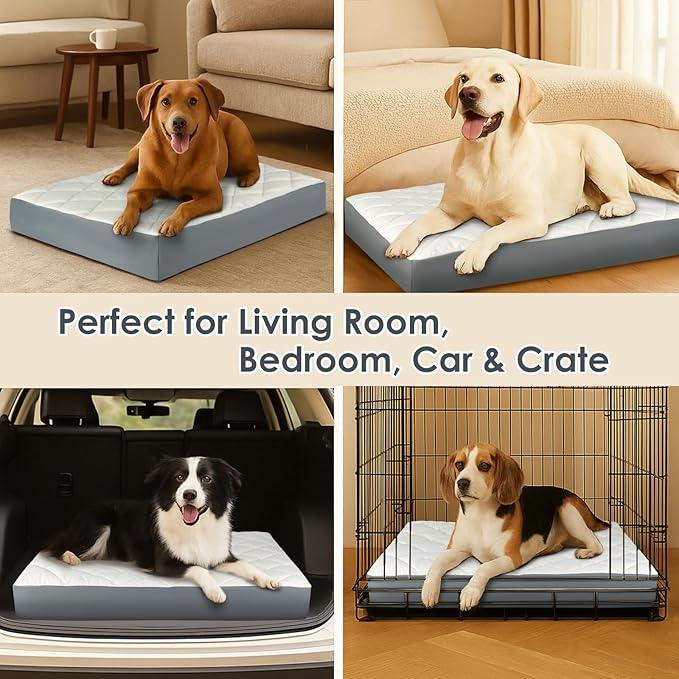 35.5" x 23.5" x 4.7" Large Orthopedic Dog Beds, Waterproof Faux Leather Memory Foam Dog Bed, Egg Crate Foam Support & Non-Slip Bottom Pet Beds for Medium Dogs and Large Dogs, Easy to Clean