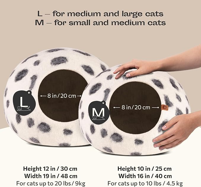 MEOWFIA Cat Cave – Premium Felt Cat Bed for Indoor Cats, Handmade Merino Wool (Snow Leopard, Medium)
