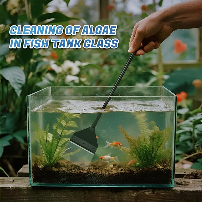 CXY Aquarium Algae Scraper for Glass, 21.5" Fish Tank Cleaner with 10 Stainless Steel Blades - Long Handle Scraper Tool, Essential Fish Tank Accessories & Cleaning Kit