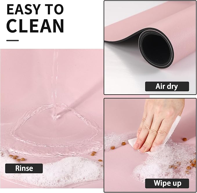 Dog Food Mat - Absorbent Cat Mat for Food and Water, No Stains Pet Feeding Bowl Mat, Easy to Clean Pet Placemats, Quick Dry Dog Water Dispenser Mat for Messy Drinkers | Pink 18"x28"