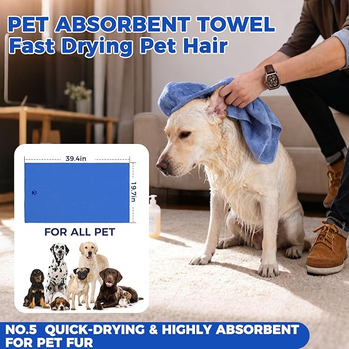 PAWCHIE Bath Grooming Kit for Pets, 9 PCS Hair Brush Set with Towel,Washing Gloves,Bath Brush and Adjustable Handle Shampoo Brush & Scrubber for Short Long Haired Dogs and Cats,Dog Bath Supplies,Blue