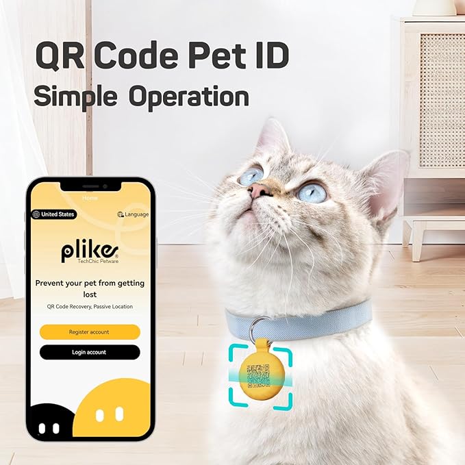 Plike Smart Pet Tracker for Apple Find My (iOS only), Dog Tracker Tag with Silicone Cover, Scan QR for Instant Location Alerts, No Monthly Fee, Anti-Lost Tracker for Dogs & Cats