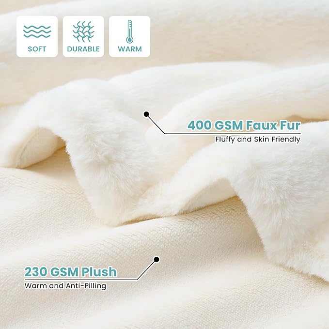 Waterproof Pet Blanket, Ultra Soft Luxury Faux Fur Throw Blanket for Couch, Cozy Warm Plush Blanket for Sofa Bedroom Living Room, Liquid Pee Proof for Large Dog or Cat, 40x60 inch, Cream