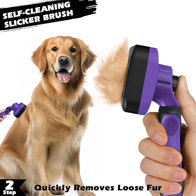 3PCS Self Cleaning Slicker Brush & Pet Grooming Rake & Flea Comb for Dogs,Cats and Horses | Double-Sided Dematting Comb & Skin Friendly Deshedding Grooming Tool | Premium Pet Supplies (Purple Black)