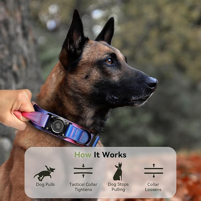 2026 Upgrade Waterproof AirTag Dog Collar, Military Tactical Dog Collar with AirTag Holder, Comfortable Control Handle and Metal Buckle, GPS Dog Collar Holder for Medium to Large Dogs (Snow Cone,XL)