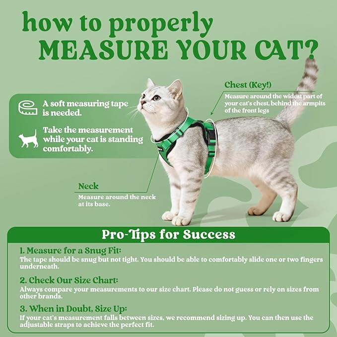 rabbitgoo Cat Harness and Leash for Walking, Escape Proof Soft Adjustable Vest Harnesses for Cats, Easy Control Breathable Reflective Strips Jacket, Grass Green, XS