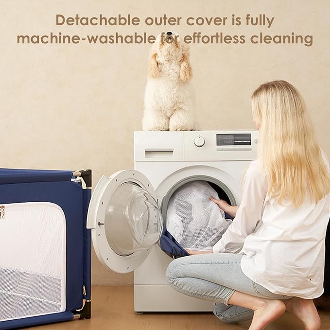 EHEYCIGA 42x42x26 Inches Puppy Playpen with Top Cover for Dogs & Cats Indoor or Outdoor - Dog Playpen with Door, Dog Fence for Small Animal with Heavy-Duty Oxford & Steel Frame, Navy