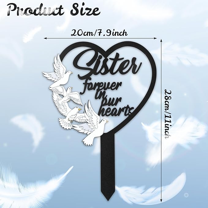 BUoonyer Stake Graves Cemetery Decorations - Sister Metal Memorial Grave Markers, Girls Heart Graveyard Sympathy Plaque, Dove Remembrance Graveside Burial Decor Sign for Outside Yard Garden