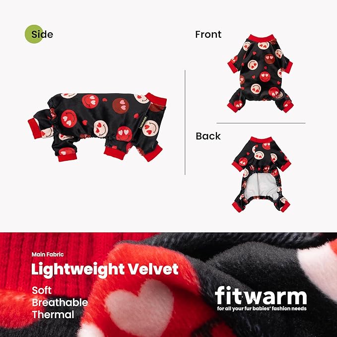 Fitwarm Hearts Eyes Smily Face Dog Pajamas, Cozy Valentines Outfit for Small Dogs Boy Girl, Festive Pet Clothes, Black, Red, Small