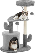 33 Inch Small Cat Tree Tower, Cat Tree with Curved Bed, Cat Tower with Scratching Post and Cozy Condo for Indoor Kittens and Cats, Grey
