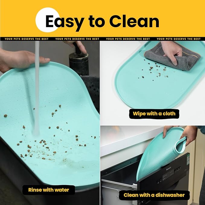 Dog Food Mat,Raised Edges Pet Food Mats for Spill Containment,BPA-Free Silicone Cat Dog Feeding Mat for Floor Waterproof,Rubber Pet Placemats for Food and Water Bowls 1/2 Inch