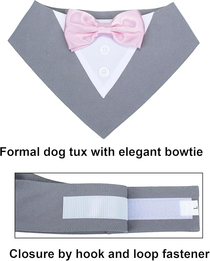 ADOGGYGO Formal Dog Tuxedo Wedding Pet Bandana Collar with Bowtie, Adjustable Birthday Wedding Formal Tux Costumes for Medium Dogs Pets (M, Grey)