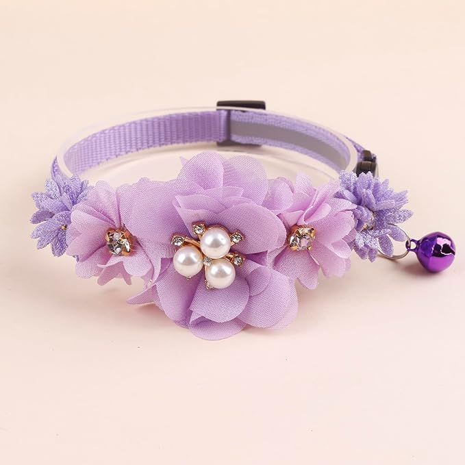 2 Pack Cat Collar Pink Floral with Bell and Removable Flower Bowtie Breakaway Adjustable Cat Collar for Girl Kitten Puppy Small Cats Dogs Daily Decoration (XQ102-4)