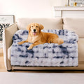 FUNNY FUZZY Pet Fluffy Fuzzy Calming Dog Couch Bed Sofa Protector Washable Pets Mat for Large Medium Small Dogs and Cats (Tie-dye Blue, 37"×31"×5.5")