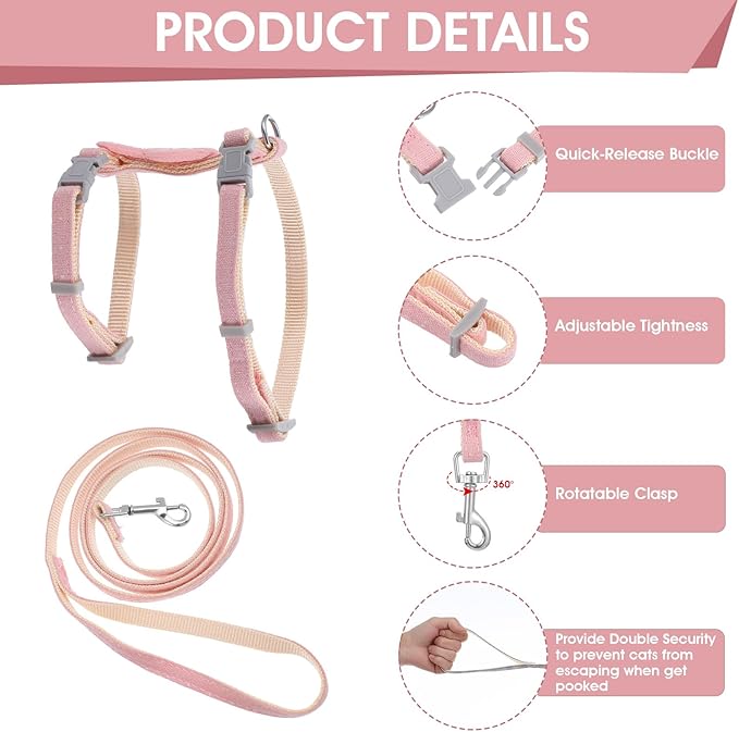 TIESOME Cat Harness and Leash Set, Adjustable Gradient Kitten Harness Escape Proof Harness with Leash for Kitty Outdoor Walking (Rabbit)
