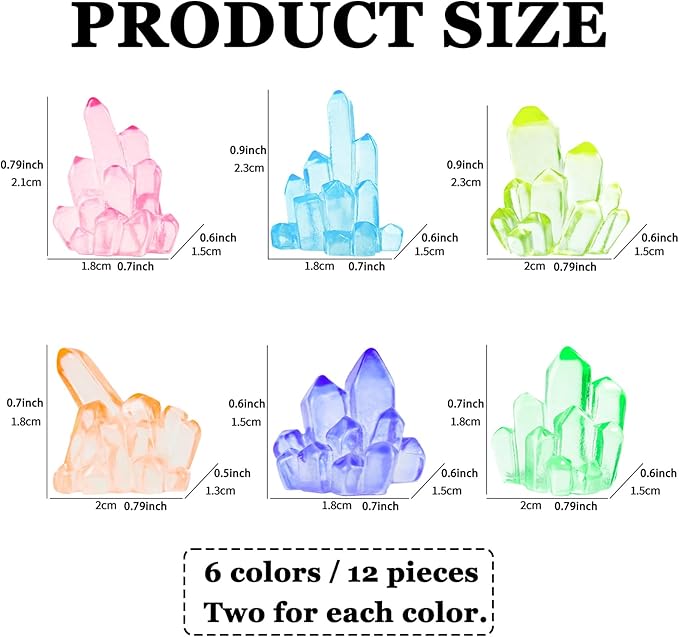 MIUPOO Glow Crystal,Betta Stones,Glow in The Dark Crystal,Bonsai Decor,Chips Stone Small Decorative,Fish Tank Decor,6 Colors,12 Pieces.