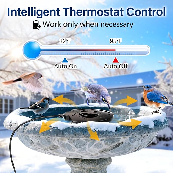 100W Bird Bath Heater, Birdbath Heaters for Outdoor Bird Bath Water Heater in Winter Submersible Thermostat Control, Heated Bird Bath Deicer for Outside Bird Chicken Poultry Livestock (Black)