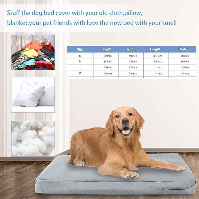 Waterproof Dog Bed Cover Replacement for 48 Inch Wire Crates, Heavy Duty Oxford Fabric Pet Bed Sleeve with Zipper, Washable & Durable Mattress Protector for Puppy, 46" L x 29" W x 4" H (Cover Only)
