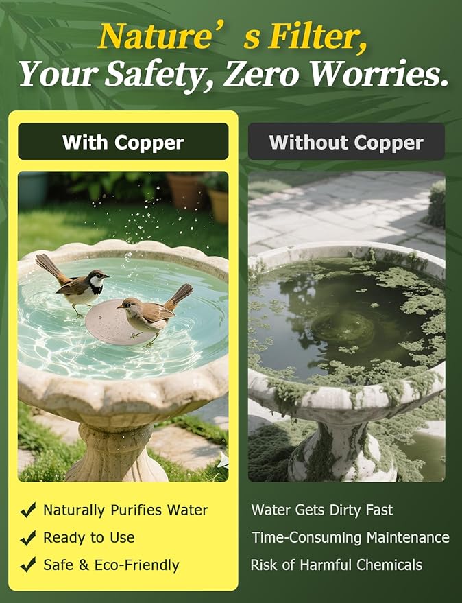 Mellbree Bird Bath Copper Disk, 0.6mm Reinforced 99.99% Pure Copper Cleaning Disk for Physical Safe Clean Water, Universal Fit for Outdoor Birdbath, Bowl, Bird Bath Heater Solar (Sunflower)
