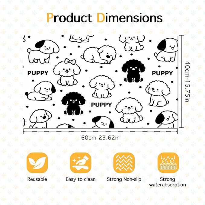 Puppy Pattern Pet Feeding Mat 24x16 Inch Cute Pet Feeding Area Mat Pet Food Mat Pet Mats for Food and Water Dog Mat for Food and Water Indoor Feeding Corner Kitchen Floor Decor