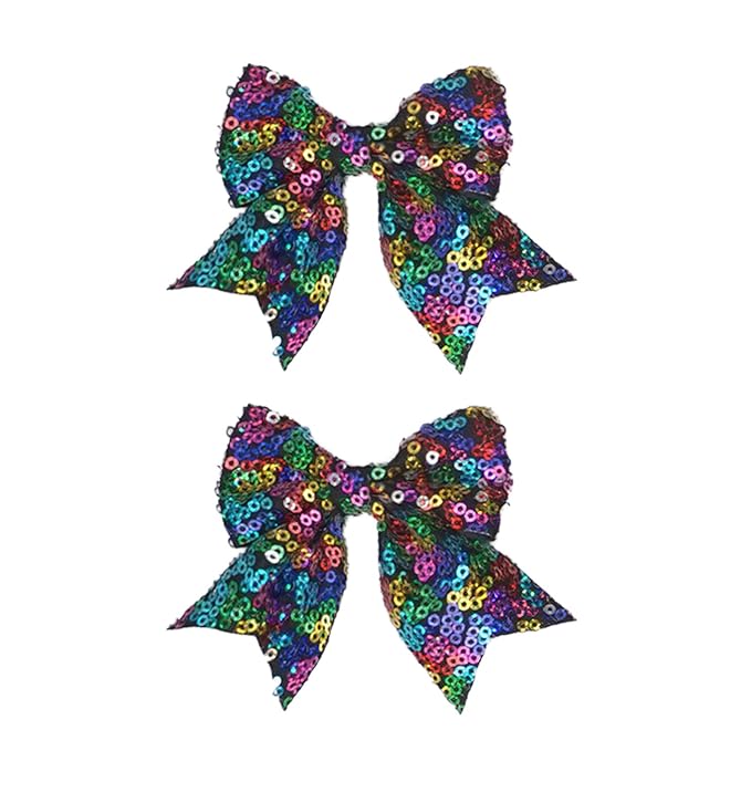 3-inch Sequined Bow Hair Clips For Baby Girls, Toddler, Kids and Young Women Birthday Party Wedding Christmas Occasions Pet Accessories Set of 2 (Rainbow Black)