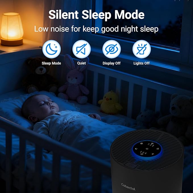 2 Pack Air Purifiers for Bedroom Home, Cobectal Air Cleaner with H14 True HEPA 3-in-1 Filter for Room up to 1050 ft², Sleep Mode & Aroma Function, Portable Air Purifiers for Office, Dorm, RVs, Black