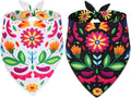 Whaline Mexican Dog Bandana Floral Dog Bandana Cinco De Mayo Fiesta Pet Scarf Double-Sided Adjustable White Black Flower Pet Neckerchief for Small Medium Large Cat Dog Carnival Accessories, 2 Pack