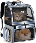 Lekebobor Double Cat Backpack Carrier for 2 Cats, Double-Compartment Pet Carrier Backpack for 2 Small Cat or One Medium Cat, Cats Carrier Backpack Dog Carrier Backpack Fits Up to 24 Lbs,Blue Striped