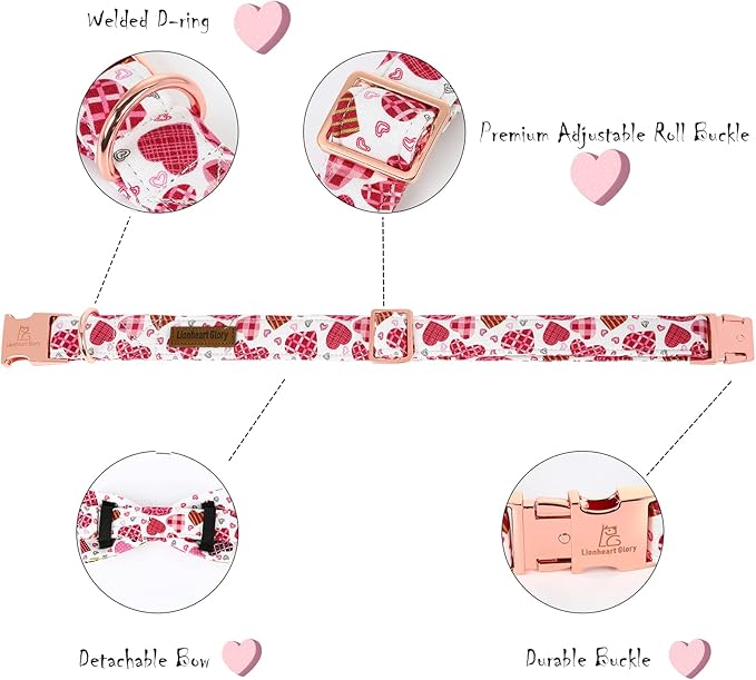 Lionheart glory Heart Dog Collar, Adjustable Dog Collar with Bowtie, Pet Gift Collar for Dog Soft Bowtie Dog Collars for Small Dogs
