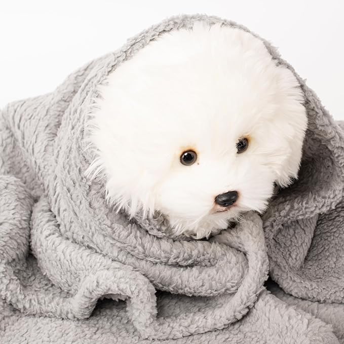 3 Blankets, Dog Cat Pet Blanket, Soft Warm Fleece, for Puppy, Small Dogs or Kitten, Cats, Plush Fuzzy Blanket for Bed, Sofa, Travel (24" x 18", 3/Pack, Beige+Light Gray+Dark Gray)