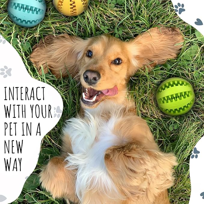Interactive Pet Toy Balls,Treat Dispensing Ball for Dogs, Dog Balls for Training/Playing/Chewing, Dog Balls for Teeth Cleaning & Massage, Pack of 3 Assorted Colours,3inch/2.5inch/2 inch
