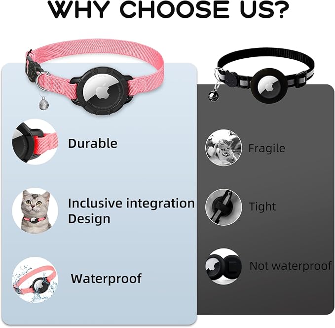 AirTag Cat Collars, Stretchy Collar with Apple AirTag Holder and Bell, Breakaway Ultra Design Elastic GPS Tracking Collars for Cats and Puppies, (7.5-12.5 Inch), Hot Pink