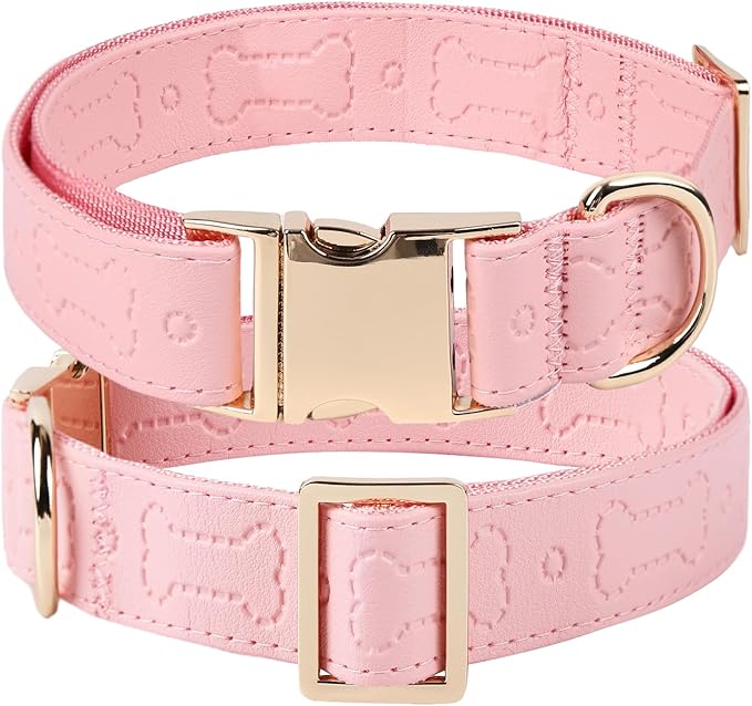 TDTOK Stylish Leather Dog Collar, Comfortable Soft PU Leather Dog Collars for Large Medium Small Dogs with Quick Release Metal Buckle, Adjustable Pet Collar with Cute Bone Pattern Design