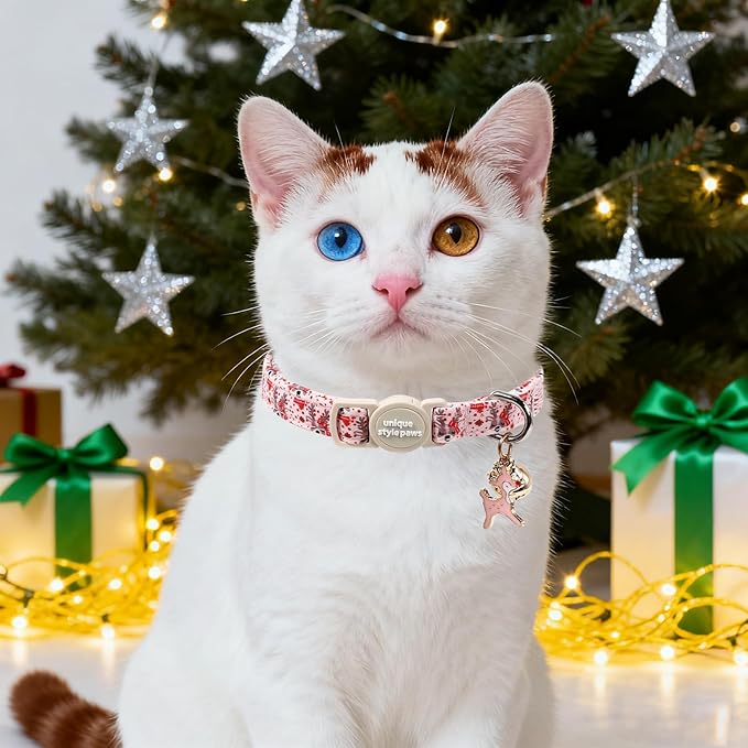 Unique style paws 2 Pack Christmas Kitten Collar Breakaway with Bell&Pendant, Adjustable Safety Elk Christmas Cat Cotton Collar for Girl Boy Cat and Small Pet
