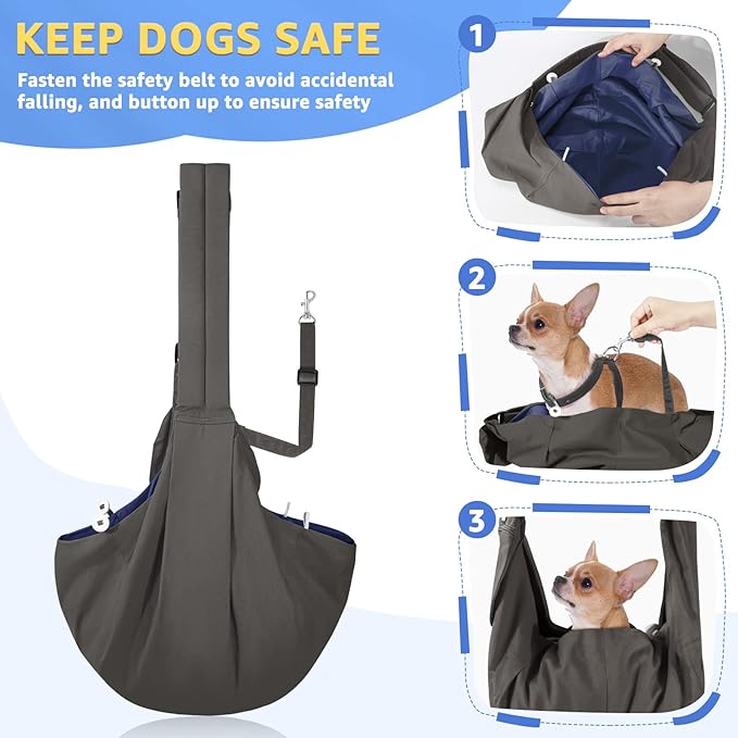 SlowTon Dog Carrier Sling - Thick Padded Shoulder Strap Adjustable Dog Carriers for Small Dogs, Puppy Carrier Purse for Pet Cat with Front Zipper Pocket Safety Belt Machine Washable (Gray, XS)