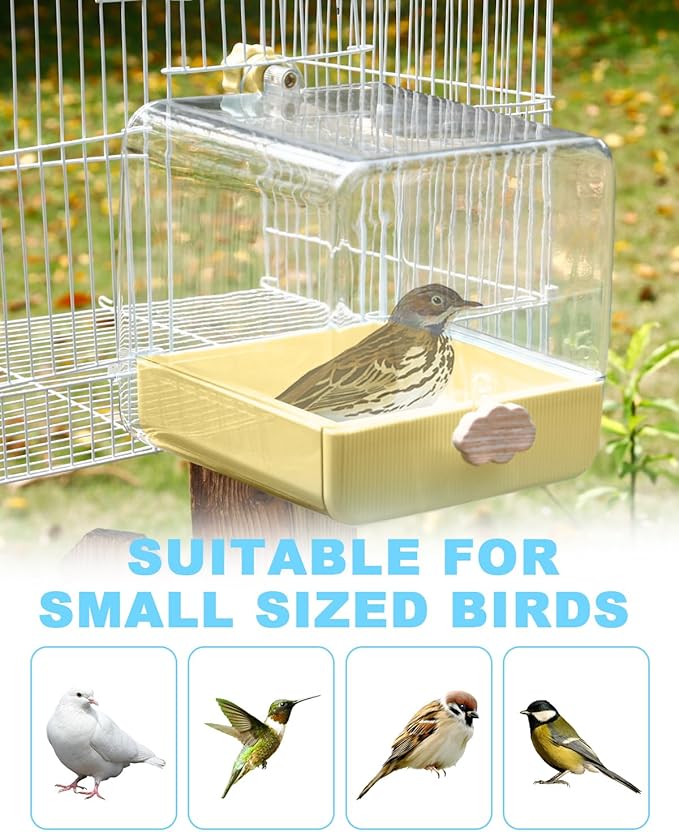Hanging Bird Bath for Cage, 3 in 1 Multifunction Bird Bath/Bowl/House, Bird Cage Accessories Suitable for Small to Medium Birds Parakeet, African Grey, Conure, Cockatiel(6.8X6.8X6.8 inch Yellow)