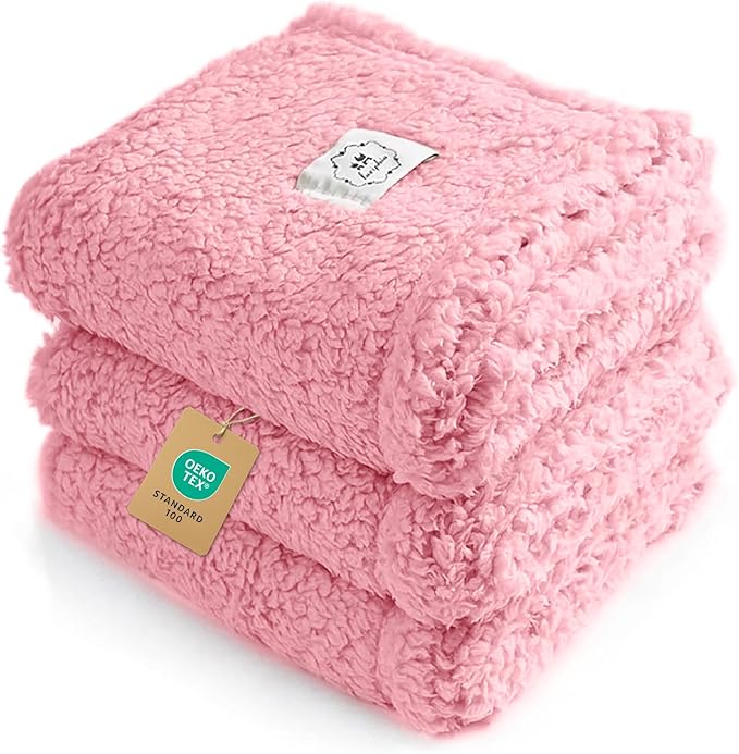 Luciphia 1 Pack 3 Calming Dog Blanket Fluffy Premium Fleece Pet Blankets Soft Sherpa Throw for Dogs Puppy Cat Pink Medium (30" x20")