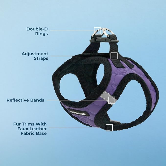 Best Pet Supplies - All Weather Plush, Reflective, No Pull Harness for Small, Medium Dogs, Cats - Secure with Hook & Loop Fastener, Buckle, Double D-Rings - Purple Faux Leather, S