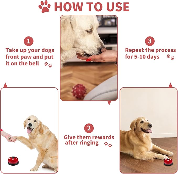 2 Pack Dog Doorbells, Pet Training Bells for Go Outside Potty Training and Communication Device Large Loud Dog Bell Cat Puppy Interactive Toys Adjustable Strap Door Bell (Red)
