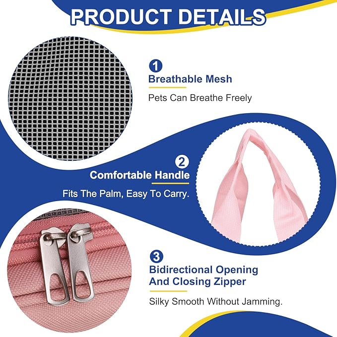 Pet Backpack Carrier, Portable and Ventilated, Oxford Cloth, Dogs Cats and Little Animals Travel Bag 16.93", (Pink, 1 Pcs), Intended for Hiking/Camping/Traveling