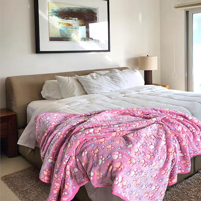 Dog Blankets for Large Dogs, 3 Pcs Dog Blanket Washable, Soft Fluffy Flannel Pet Blanket Mat Cover for Bed Couch, Cute Print Puppy Blanket 60" x 50"