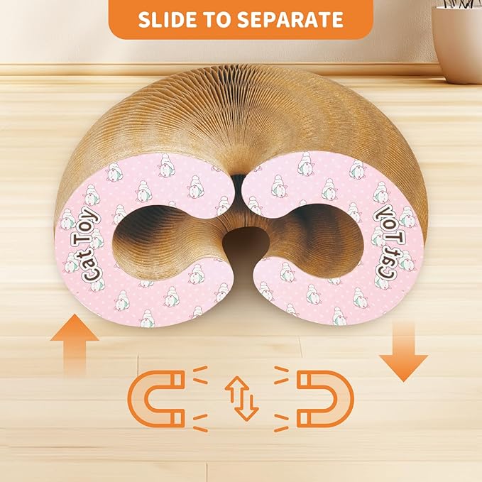 Collapsible Cats Cardboard Scratcher, Interactive Cat Toys for Indoor Cats, Scratch Pad Shape Shifting Ball Track with Bell, Magic Organ Cat Toy for Chase & Scratch Paw Easter Toys for Kitties Pink