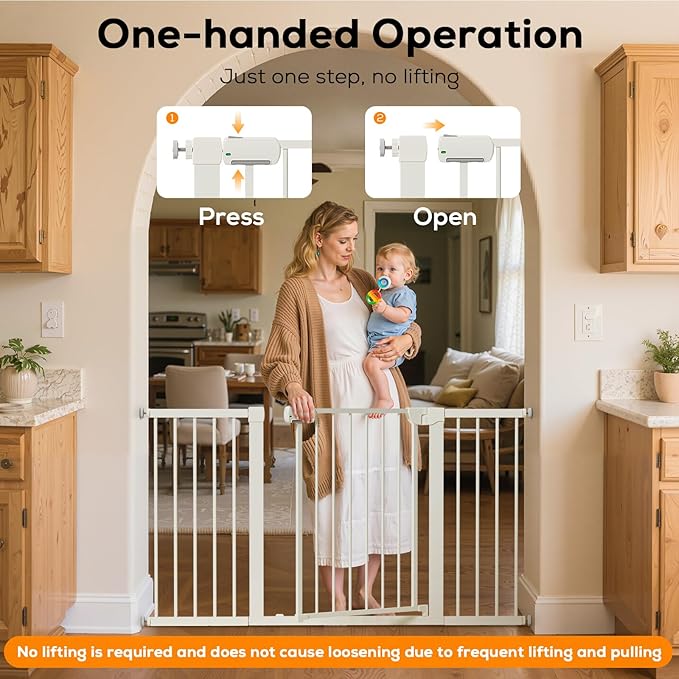 29.5-54.2" Magnetic Baby Gate for Stairs, Baby Safety Essentials, Auto Close Gate for Doorways, Easy Install Pressure Mounted Dog Gate Indoor, Pet Gates for Dogs, White