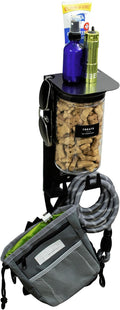 Dog Treat Holder For Wall Storage For Pets, Premium Pet Wall Organizer, Includes One 32oz Airtight Dog Treat Jar, 2 Sets of Triple Hooks, Sturdy Shelf in Modern Black