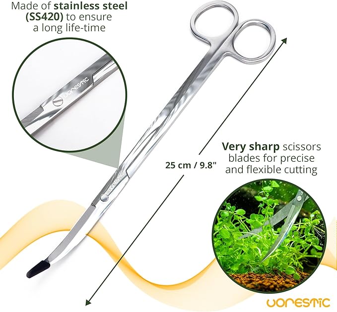 VORESTIC 4Pcs Aquascaping Tools, Stainless Steel Aquarium Tweezers, Scissors and Spatula - Aquascape Tools Set for Trimming, Maintenance