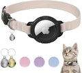 AirTag Cat Collars, Stretchy Collar with Apple AirTag Holder and Bell, Breakaway Design Ultra Elastic GPS Tracking Collars for Cats and Puppies, (7.5-12.5 Inch), Khaki