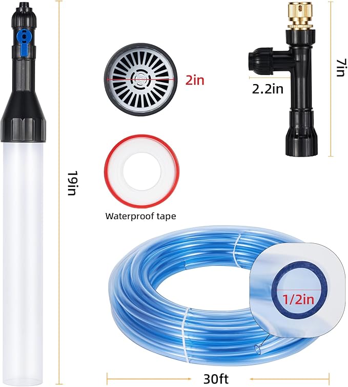 DXOPHIEX Gravel Vacuum for Aquarium Fish Tank Siphon Aquarium Water Changer with Three Metal Faucet Adapter and Long Hose 30 Feet